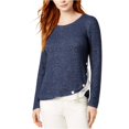 thumbnail image 2 of maison Jules Womens Lace Trim Knit Blouse, Blue, X-Small, 2 of 2