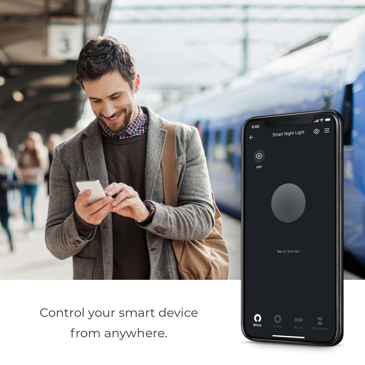 Wi-Fi Smart White Ambient Night Light with Motion Detection, No Hub Required, Voice Activated