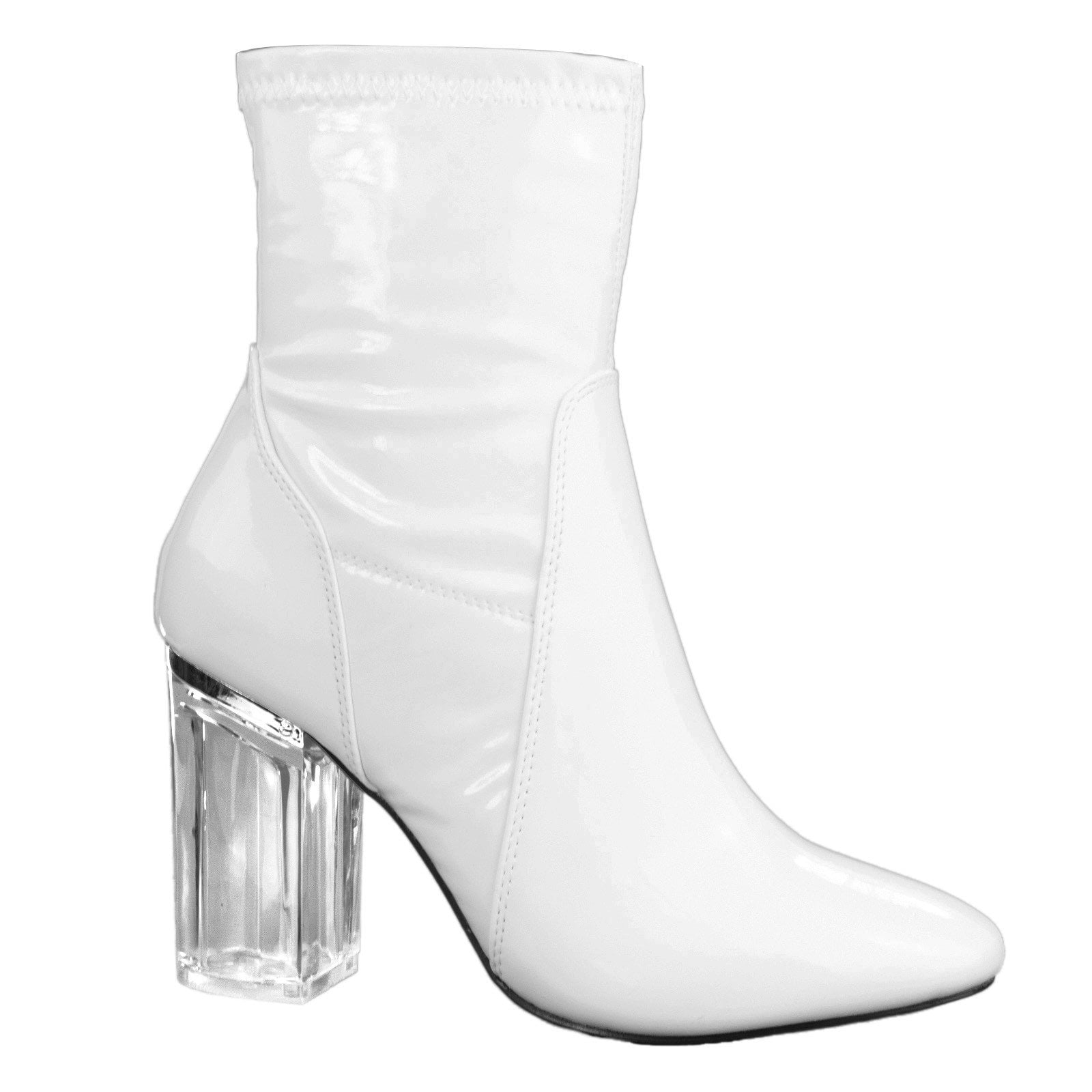 latex boots with clear heel