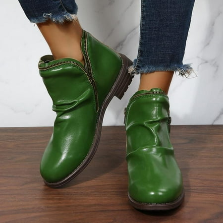 

Tdoqot 2023 Boots for Women- Chunky Heel Christmas Gifts Low-heeled Casual Women s Ankle Boots Green 36