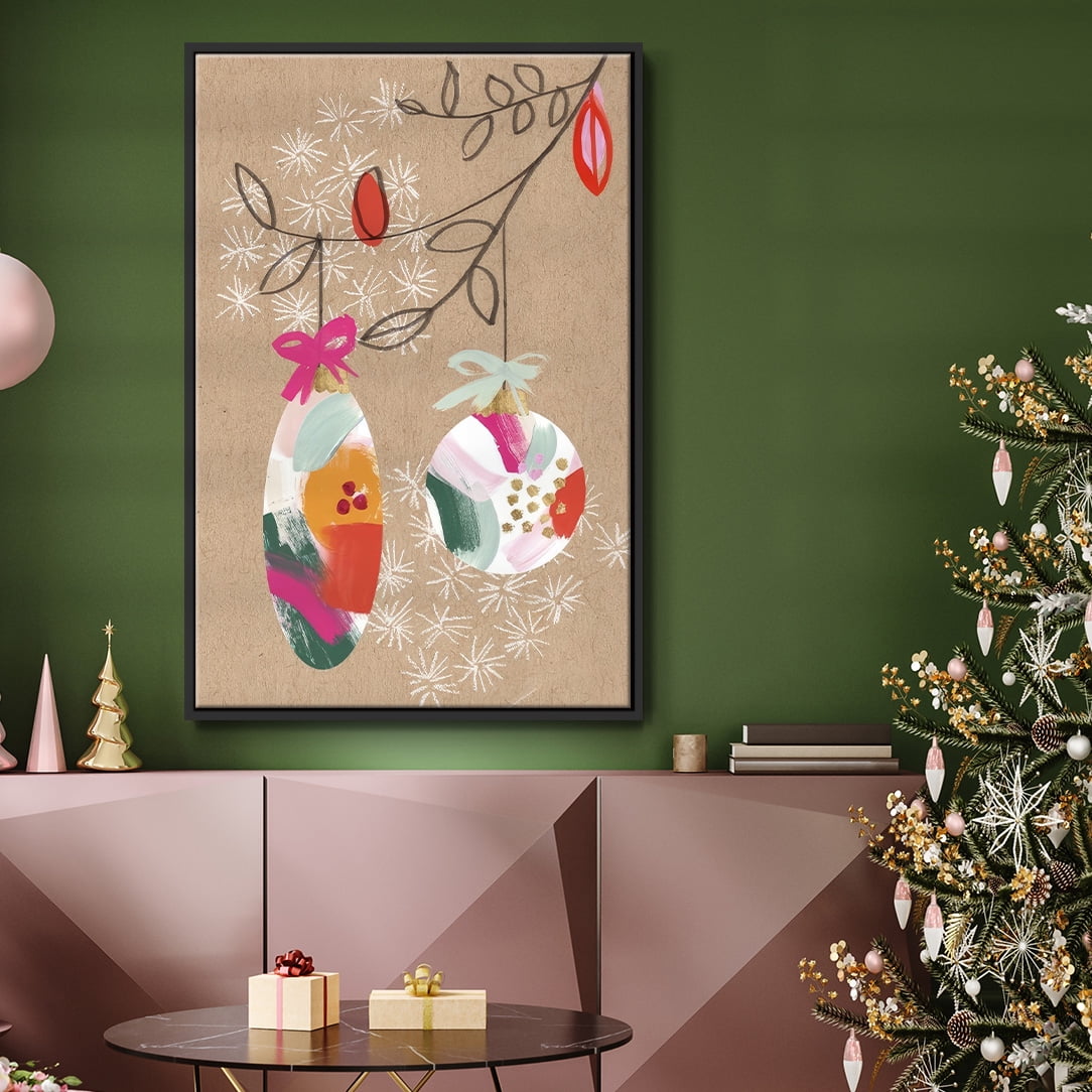 Crafty Christmas Collection B - Framed Gallery Wrapped Holiday Canvas - 25 x 37 - Black Frame
