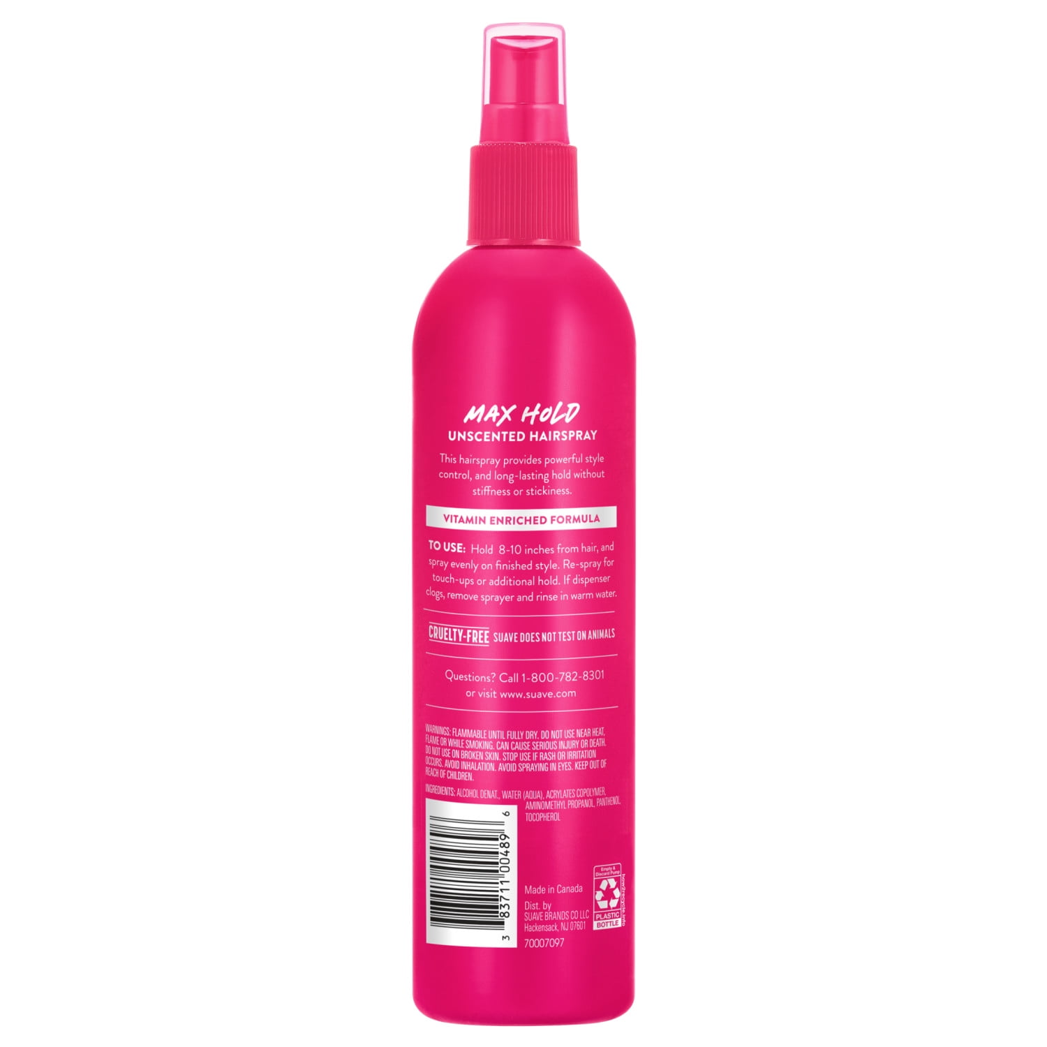 Suave Max Hold Unscented Non-Aerosol Hairspray, Strong Hold, All Hair Types, 11 FL OZ