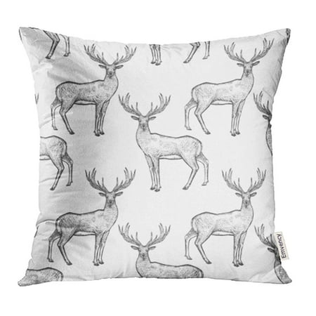 Black Forest Deer - YWOTA Deer with Forest Animals Hand Drawing of Wildlife Black and White Old Engraving Pillow Cases Cushion Cover 16x16 inch