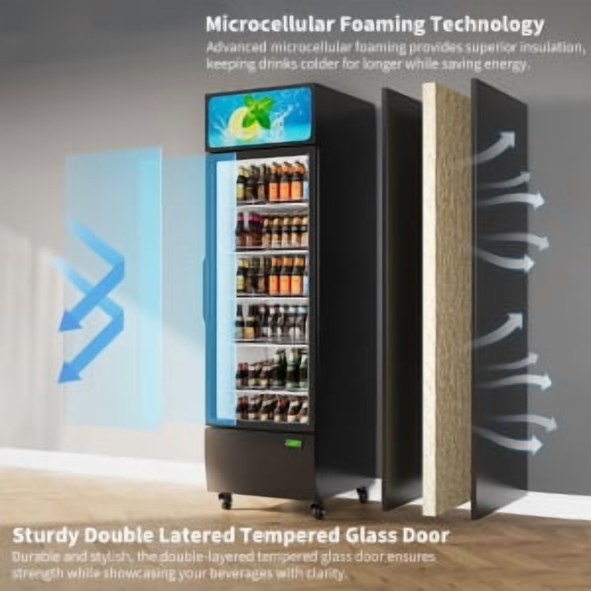 Ataucjin Commercial Display Refrigerator,13.1 Cu. Ft. Glass Door Display Refrigerator Upright Beverage Merchandiser with LED Light & Customizable Shelves,Perfect for Shops, Pubs, and Home Use