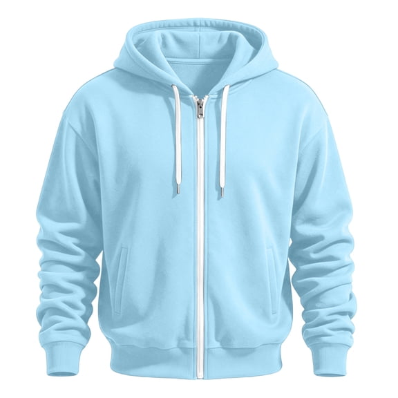 LYSMORA Men's Full Zip Hooded Sweatshirt, Solid Color Long Sleeve Loose Fit Zip Up Hoodie Jacket With Side Hand Pockets