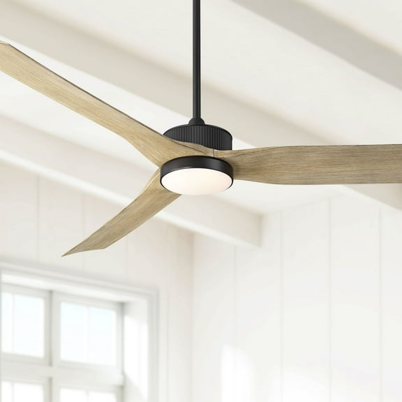 Casa Vieja 60" Montage Farmhouse Rustic Indoor Outdoor Ceiling Fan 3 Blade LED Light Remote Control Matte Black Finish Damp Rated