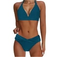 thumbnail image 3 of QUNYINEY Two Piece Swimsuit for Women Blue Bikini Bathing Suit High Waisted Triangle Swimsuit Sets, 3 of 7