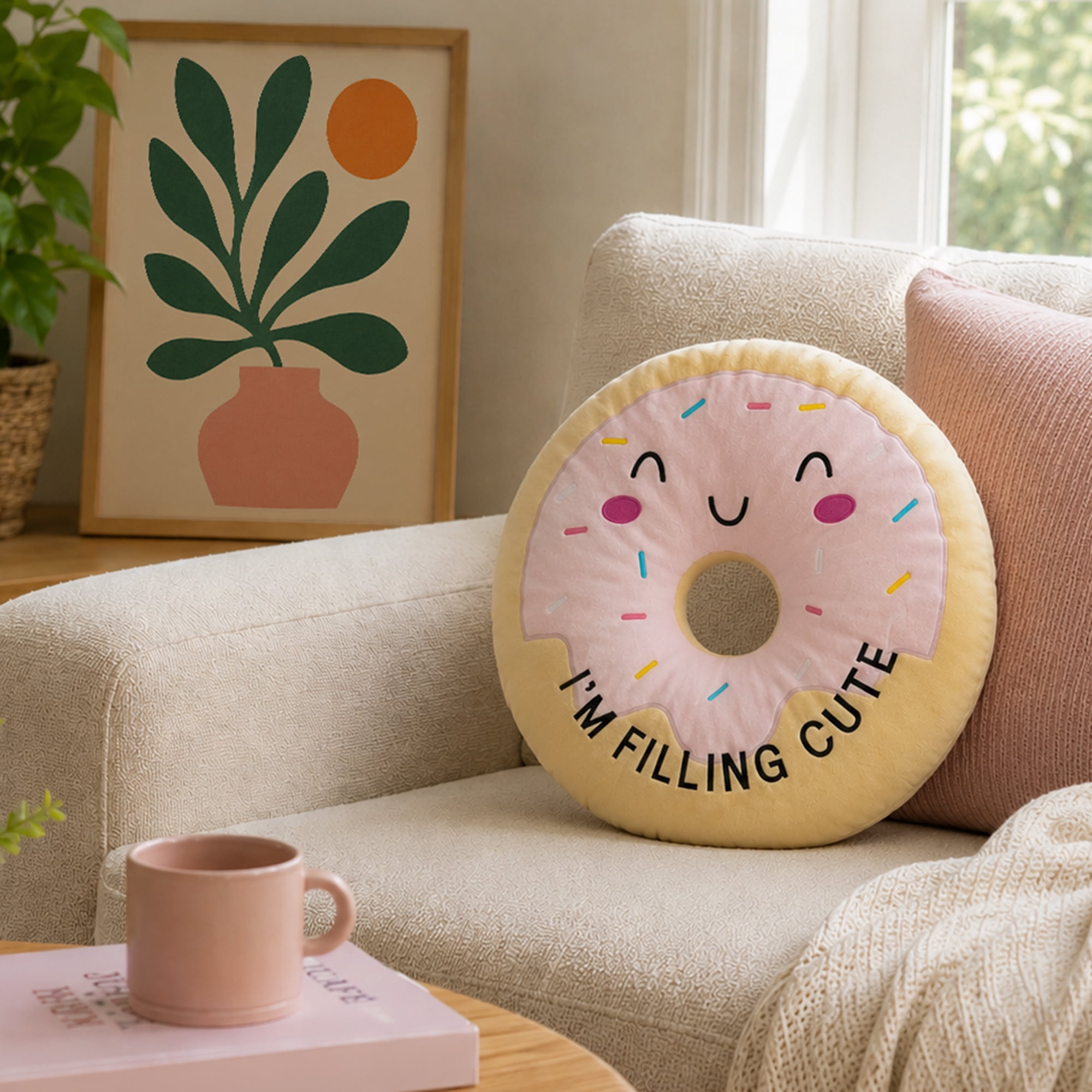 Jumbo Donut Plush Funny Character, Soft Collectible Stuffed Plush Toy, 12M+