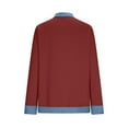 thumbnail image 5 of SELONE Collared Sweatshirts for Older Women Denim Patchwork Tops Long Sleeved Casual Shirt Color Block Pullover Red 2XL, 5 of 8