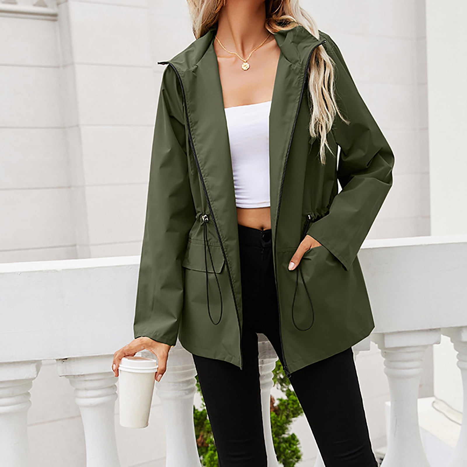 olive green raincoat womens