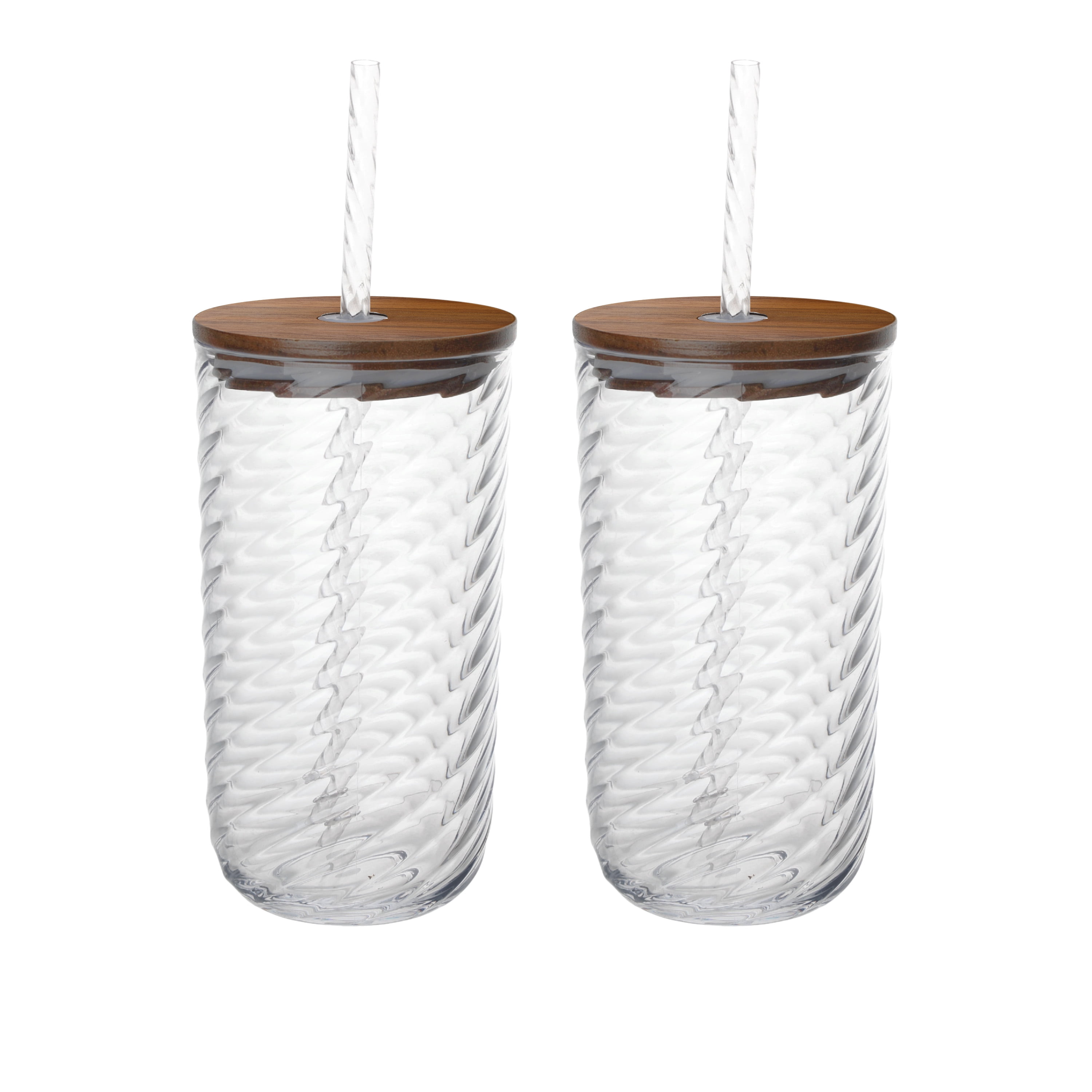 Beautiful 2-piece 21-Ounce Tritan Swirl Texture Sipper Tumbler Set, Clear by Drew Barrymore