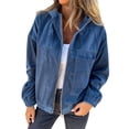 thumbnail image 3 of Women'S Solid Color Corduroy Jacket Minimalist Style Hooded Zip Front Coat Casual Outerwear Blue 4XL, 3 of 7