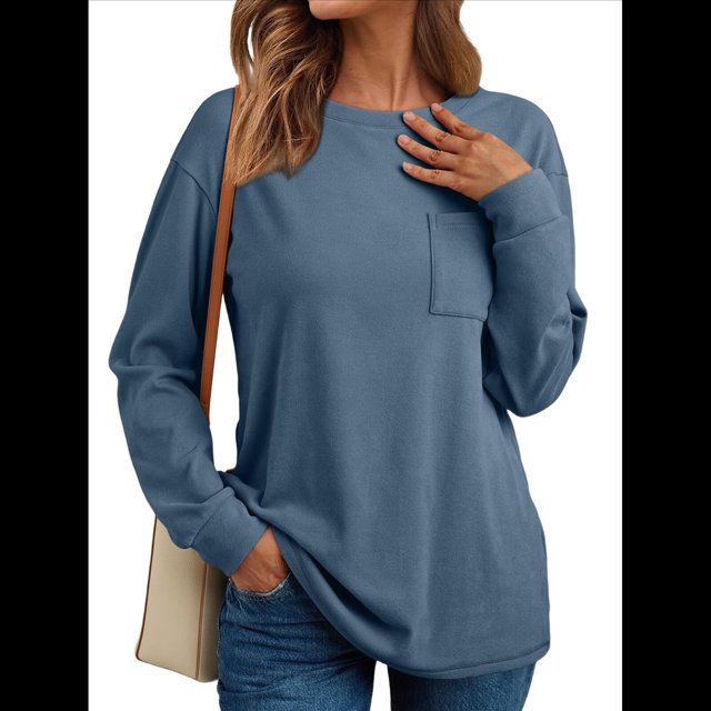 Tops de Larga para Mujer, Holgados, Bonitos, Gruesos, para Otoño e Invierno, Ropa de Crucero A Azul M
