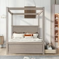 thumbnail image 2 of Wooden Canopy Bed With Headboard Footboard 8 Wood Slat Support Space Saving Heavy Duty Platform Beds (79.5"L x 56.9"W x 71.2"H), 2 of 9