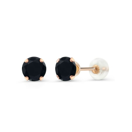 Gold Tone Onyx Earrings - 0.92 Ct Round 5mm Black Onyx 10K Rose Gold Stud Earrings