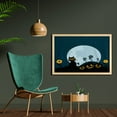 thumbnail image 2 of Halloween Wall Art with Frame, Cat and Lanterns Moon on Floral Field with Starry Night Sky Star Cartoon Art, Printed Fabric Poster for Bathroom Living Room, 35" x 23", Blue Black, by Ambesonne, 2 of 2