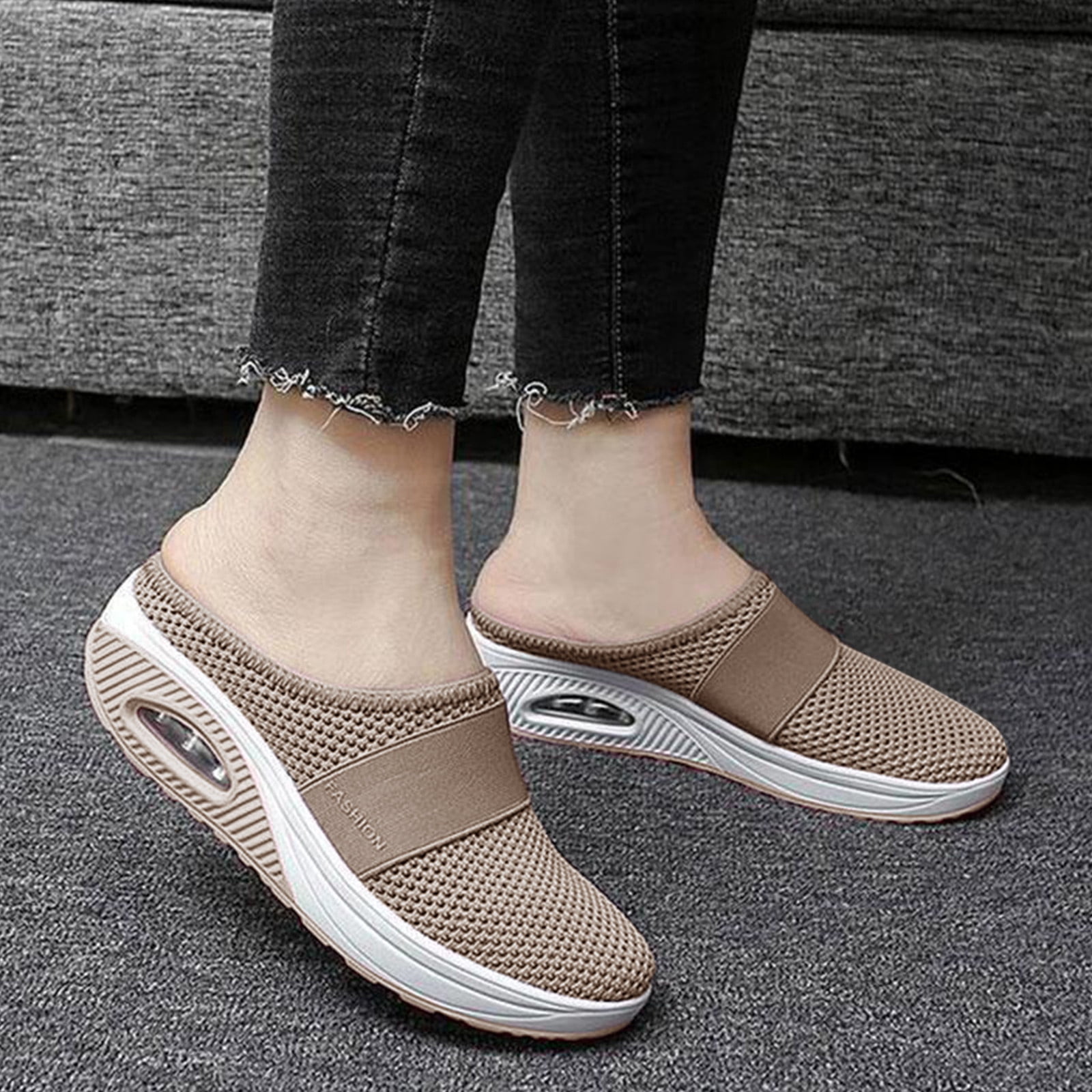 Super Soft Women's Walking Shoes Air Cushion Platform Loafers Fashion Casual Women's Orthopedic Air Cushioned Sole Flying Woven Sneakers Blue,35