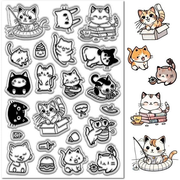 Cat Clear Stamp Kitty Rubber Stamp Animal Pet Hamburger Cartoon Reusable Vintage Transparent Silicone Seal Stamps for DIY Photo Scrapbooking Paper Card Making Album Decor Crafting Supplies diy