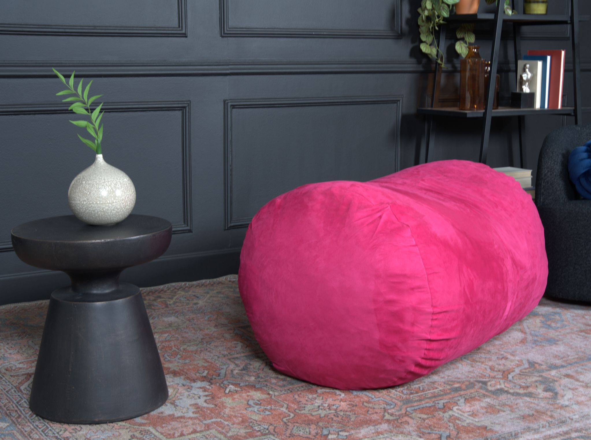 Michael 4ft Cylindrical Suede Bean Bag Chair - Foam Filled Relaxation for Teens, Adults - Cozy, Fuchsia