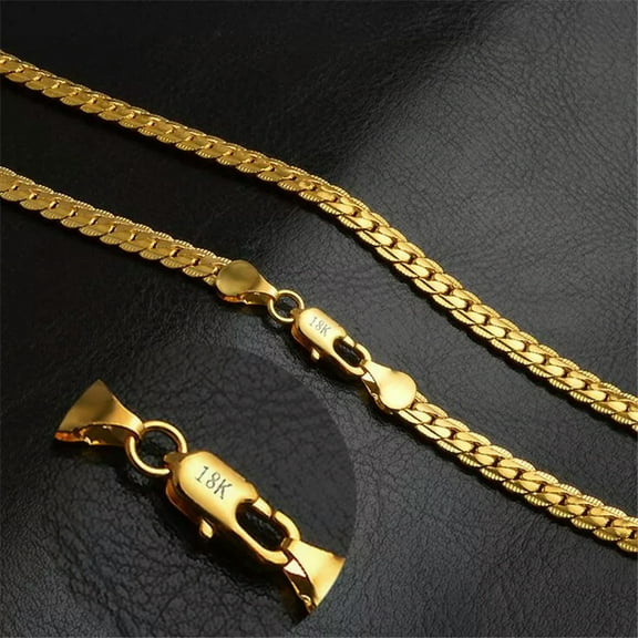 EOEMY Necklace Mens 18K Solid Gold Plating Link Chain Cuban Jewelry 20 "