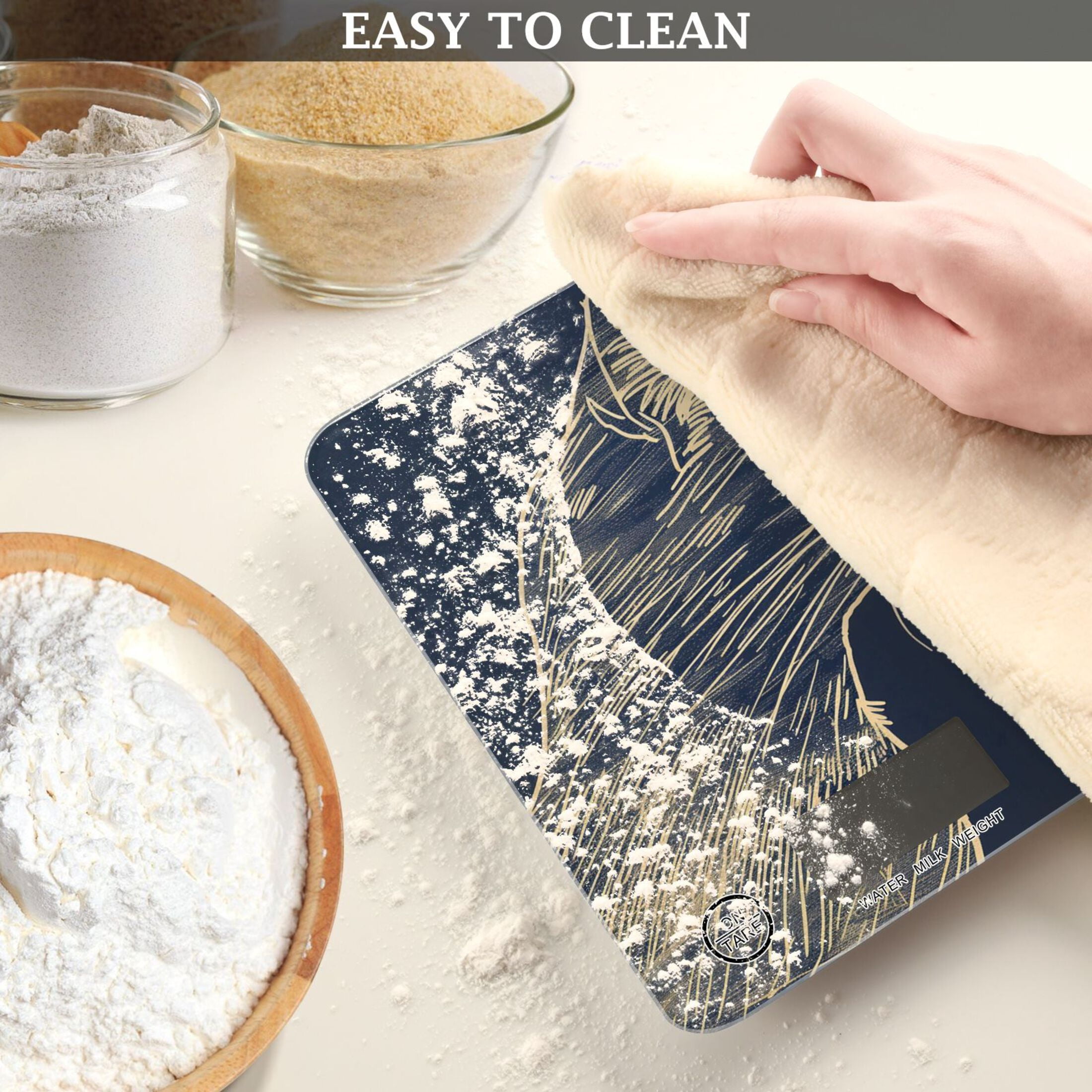 Cat in Blue Food Scale Digital Kitchen Scale Waterproof Tempered Glass Tare Function 11 lb for Baking Cooking Meal Prep