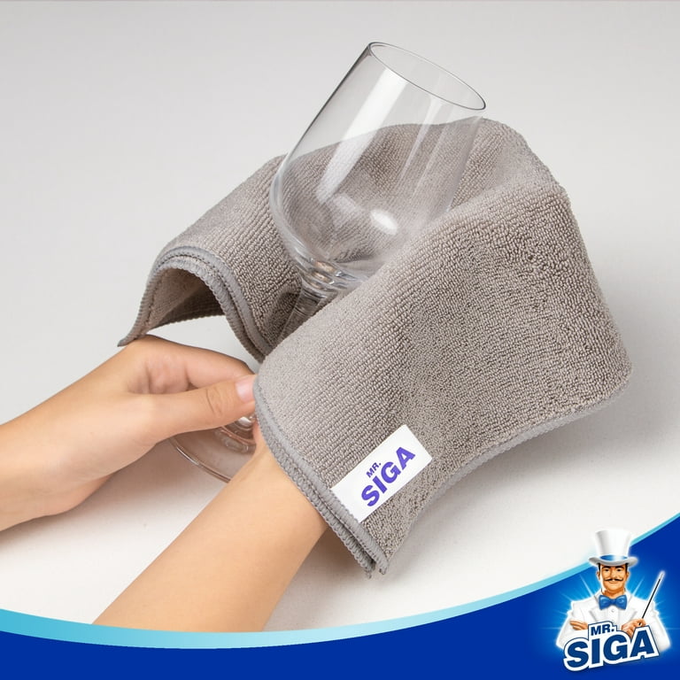 MR.Siga Microfiber Cleaning Cloth, All-Purpose Household Microfiber Towels,  Streak Free Cleaning Rags, Pack of 12, Grey 