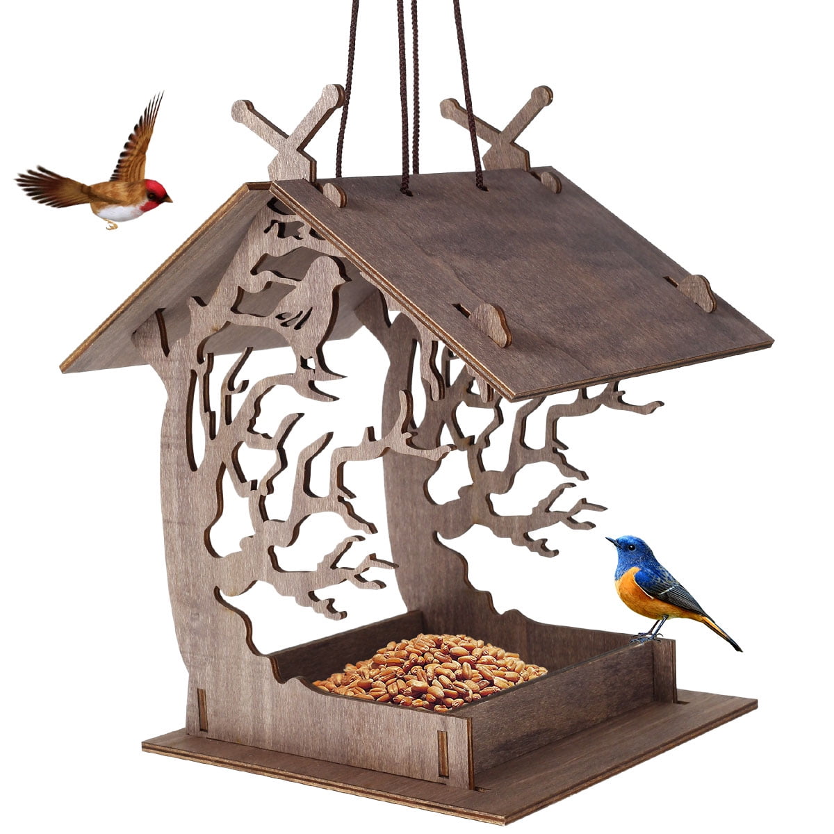 Wooden Bird Feeder Hanging Wild Bird Seed Feeder Creative Bird Nest Bird  Feeder DIY Bird House Food Container Bird Supplies for Outdoor Gardens