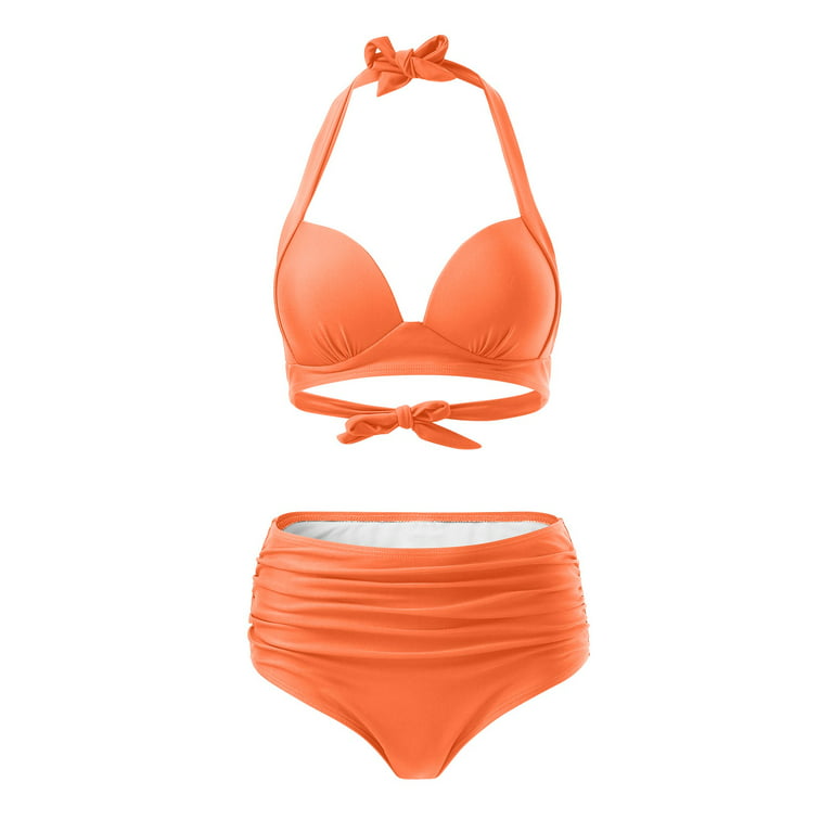 Aayomet Bikinis for Women 2023 Bikini for Women Cutout Underboob Top with  High Cut Cheeky Bottom Bathing Suit,Orange XXL 