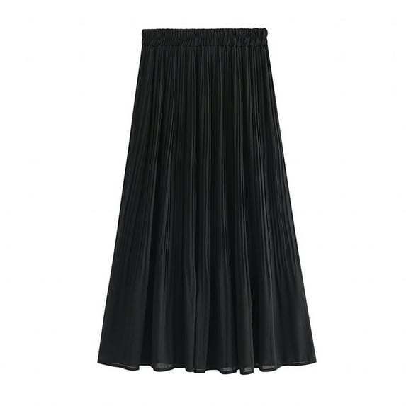 Summer Hot Saving! ITSUN Women's High Waist Dress Pleated Solid Flowing Short Loose Leisure Skirt Black Free Size