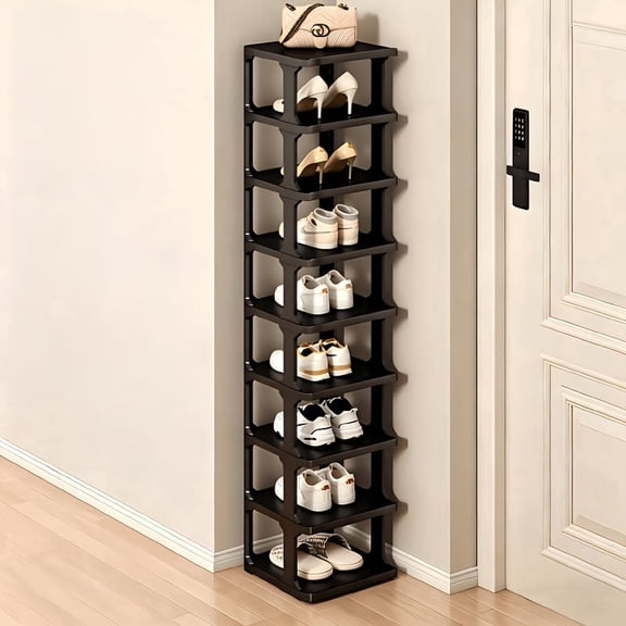 Slim Tall Shoe Rack 8 Layers Free Standing Narrow Shoe Organizer, Compact Shoe Storage for Front Door & Closet