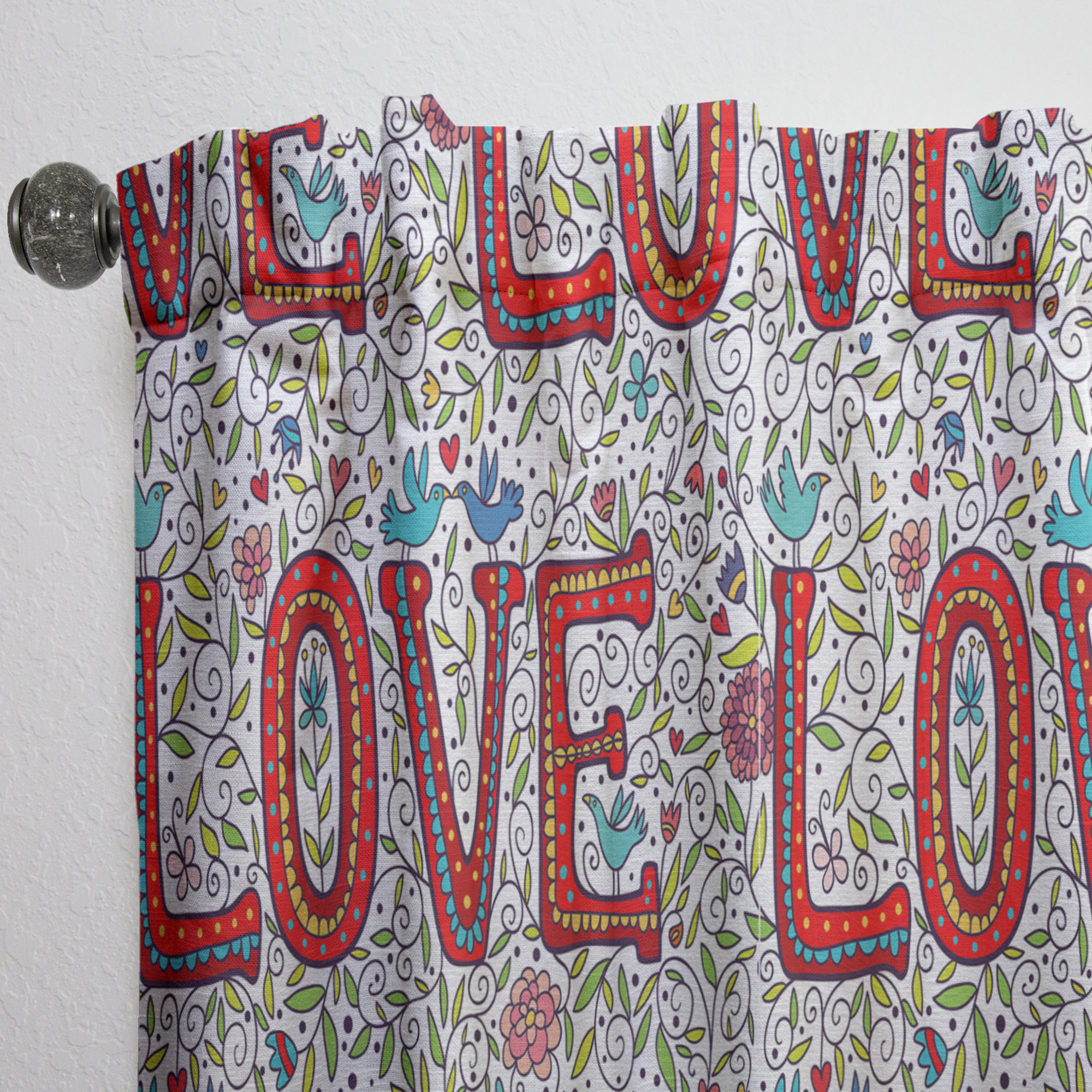 Designart 'Red Color Love Pattern' Modern & Contemporary Curtain Panel