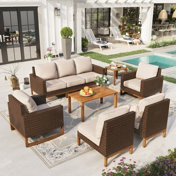 Sophia & William 9 Piece Wicker Patio Conversation Sofa Set Outdoor Sectionals