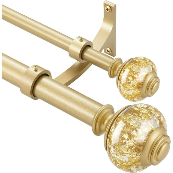 Double Curtain Rods 36 to 72 Inches(3-6 Feet) with Solid Aluminum Alloy Brackets, 1” Front and 5/8” Back Telescoping Drapery Rod for Windows, Heavy Duty Decorative Curtain Rods, Warm Gold