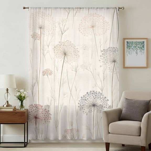 Dandelion Retro Leaves Sheer Curtains 45 Inches Long, Farmhouse Botanical Watercolor Light Filering Curtains, Breathable Simi Curtain Privacy Drapes for Kitchen Bathroom Small Window Treatment