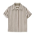 thumbnail image 4 of Glisme T-shirts for Girls Striped Print Shirt Short Sleeve Lapel Neck Shirts Summer Lightweight Girl Top Size 7-8 Years Brown, 4 of 5