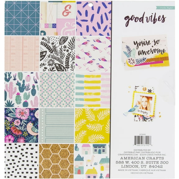 Crate Paper Single-Sided Paper Pad 12"X12" 48/Pkg-Good Vibes, 24 Designs/2 Each
