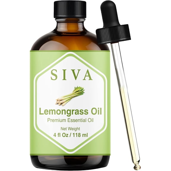SIVA Lemongrass Essential Oil - 4 Fl Oz – Natural Lemongrass Oil - for Diffuser, Face, Skin Care, Aromatherapy, Hair Care, Scalp and Body Massage - with Dropper