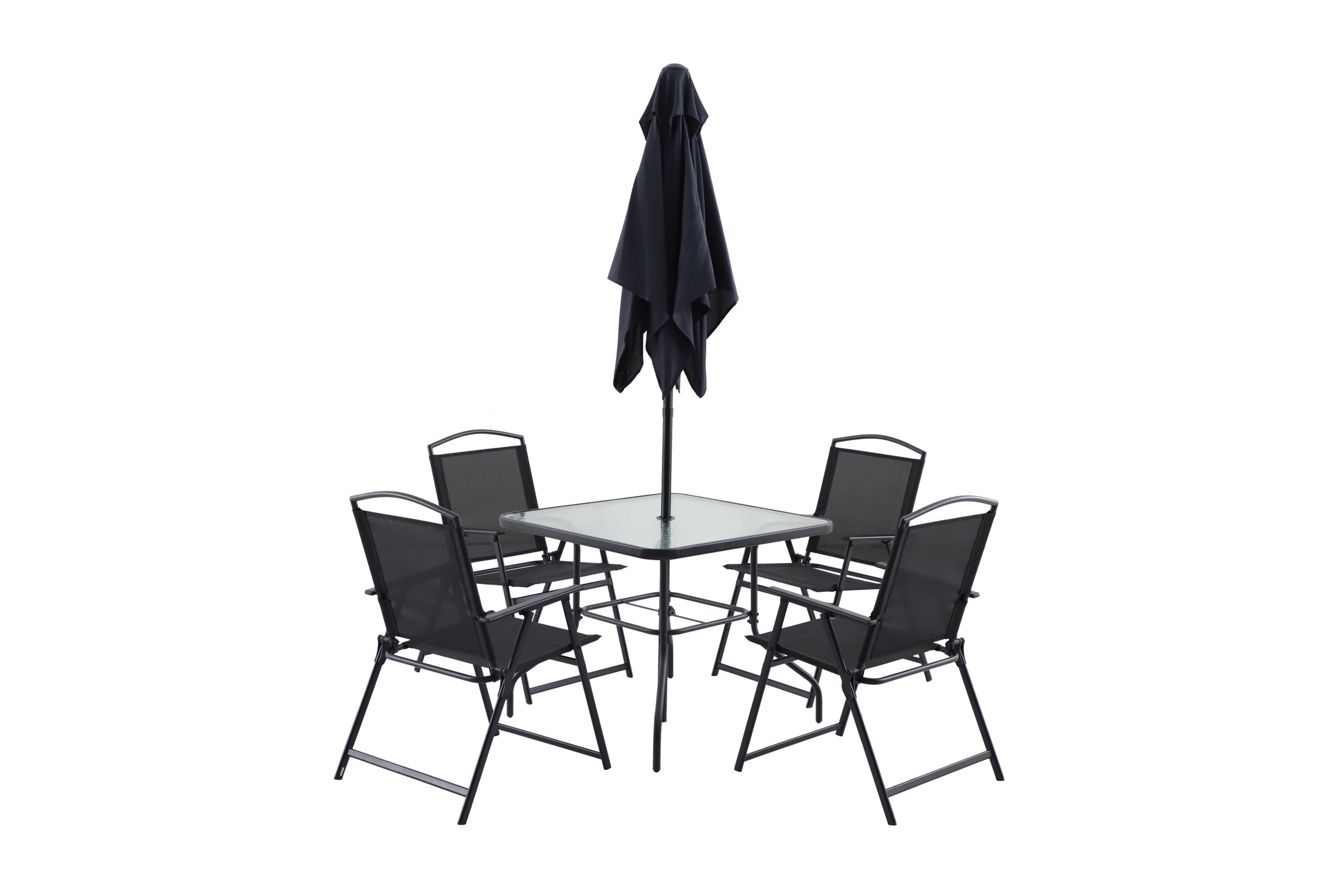 (2 pack) Mainstays Albany Lane 5-Piece Steel Outdoor Patio Dining Set with Umbrella Hole, Black