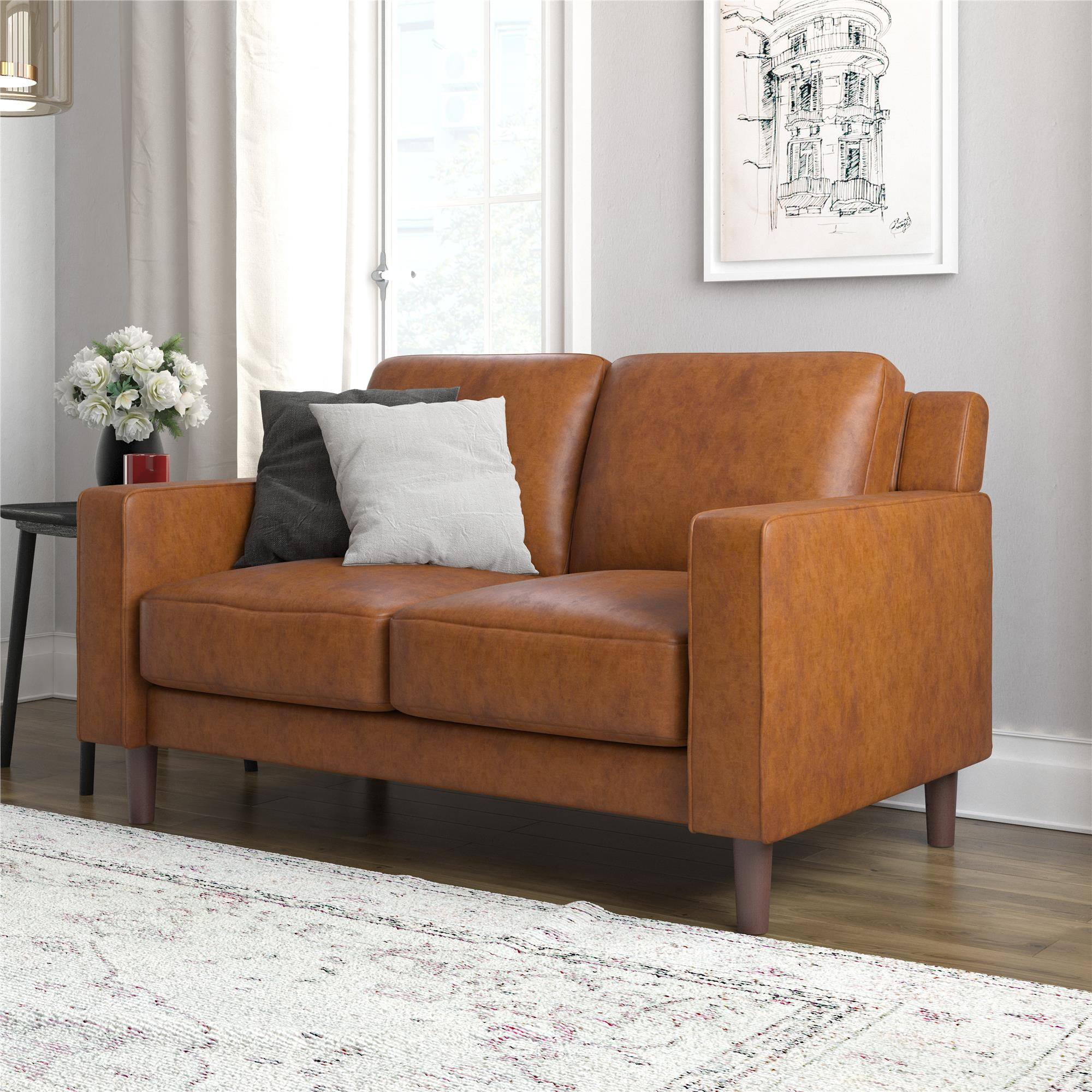 Camel faux leather online loveseat