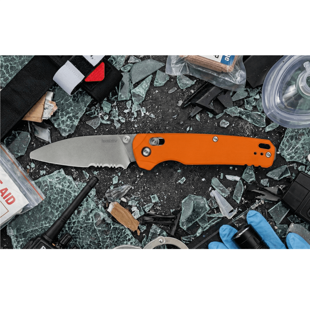 Kershaw Kershaw Bel Air XL EMT Manual DuraLock Partially Serrated Sheepsfoot Blade EDC Folding Pocket Knife - Color Orange