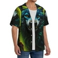 thumbnail image 2 of Sikiie Fluorescent Wolf Men's Wrinkle Free Untucked Cuban Shirt Business Casual Button Down Shirts Short Sleeve ShirtXX-Large, 2 of 5