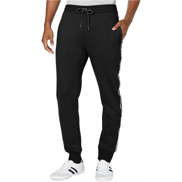 Michael Kors Mens Logo Fleece Casual Jogger Pantalones, Negro, X