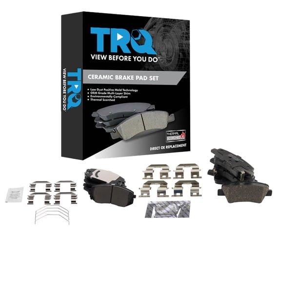 TRQ Front and Rear Brake Pad Set Ceramic Hardware Fits 2018-2020 Hyundai Elantra GT 2016-2019 Sonata 2016-2020 Kia Optima 2017-2018 Soul 2018-2019 Soul EV