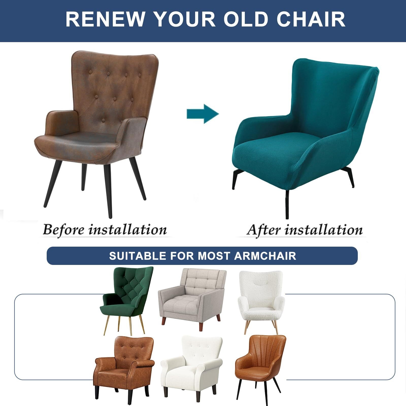 BH-JJSMGS Mid Century Modern Accent Chair Cover Jacquard Armchair Slipcover Soft Armchair Sofa Covers Removable Washable Chair Covers with Arms Furniture Protector for Living Room