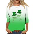 thumbnail image 1 of KIHOUT Nouveaux T-Shirts de la Saint-Patrick pour Femmes, Blouse Dégradée Mode Féminine Verte Imprimée Graphique Col Rond Manches 3/4 T-Shirt Ample, Taille S-3TG, 1 of 4