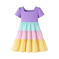 thumbnail image 3 of HILEELANG Toddler Girls 2-8T 100% Cotton Tiered Dress Pastel Colorblock Short Sleeve Casual Dress Size 3T, 3 of 11