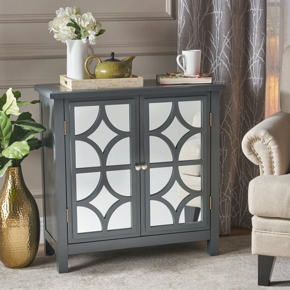 Buffet cabinet with glass doors, Kitchen Storage Cabinet, Wood Kitchen Cupboard Console Table for Dining Room, Hallway and Living Room,Grey