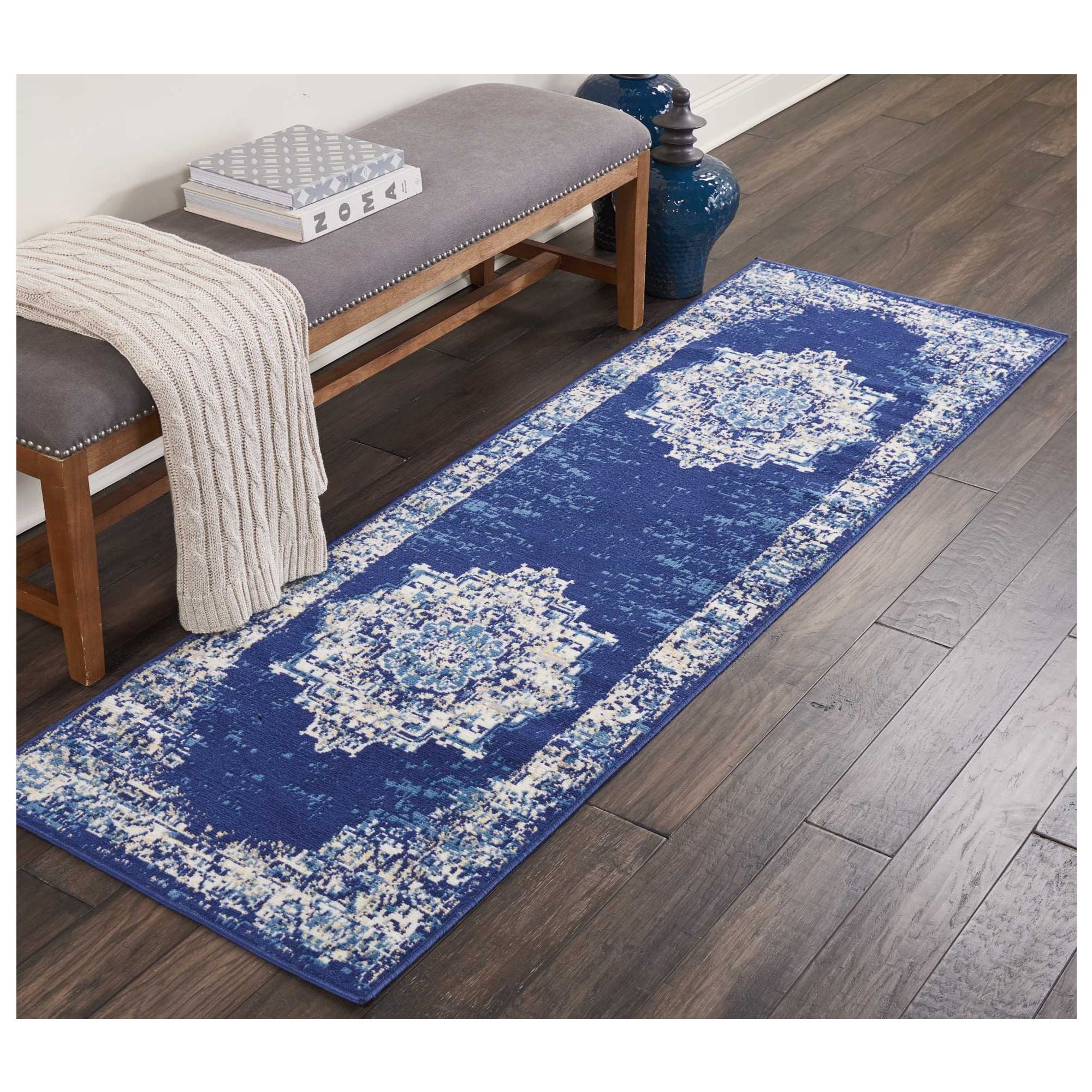 Nourison Grafix GRF14 Navy/White/Tan Indoor Area Rug - 2'3" x 7'6"