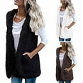 thumbnail image 6 of HTNBO Women Casual Fall Winter Coat with Pockets Plush Solid Color Sleeveless Loose Lapel Vest Jackets Fall Coffee, 6 of 6