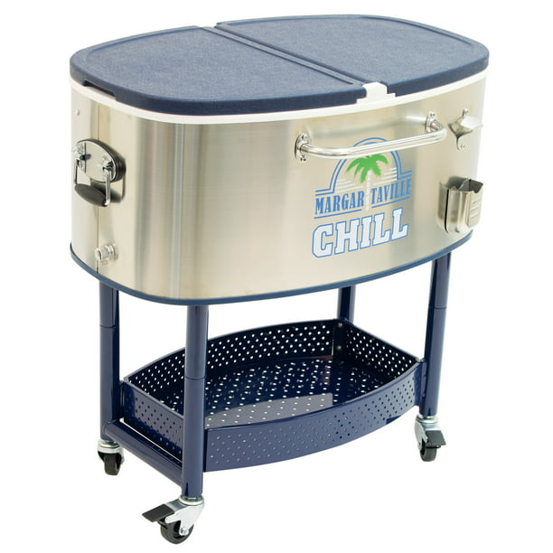 Margaritaville Rolling Party Stainless, Stainless Steel Outdoor Cooler Cart